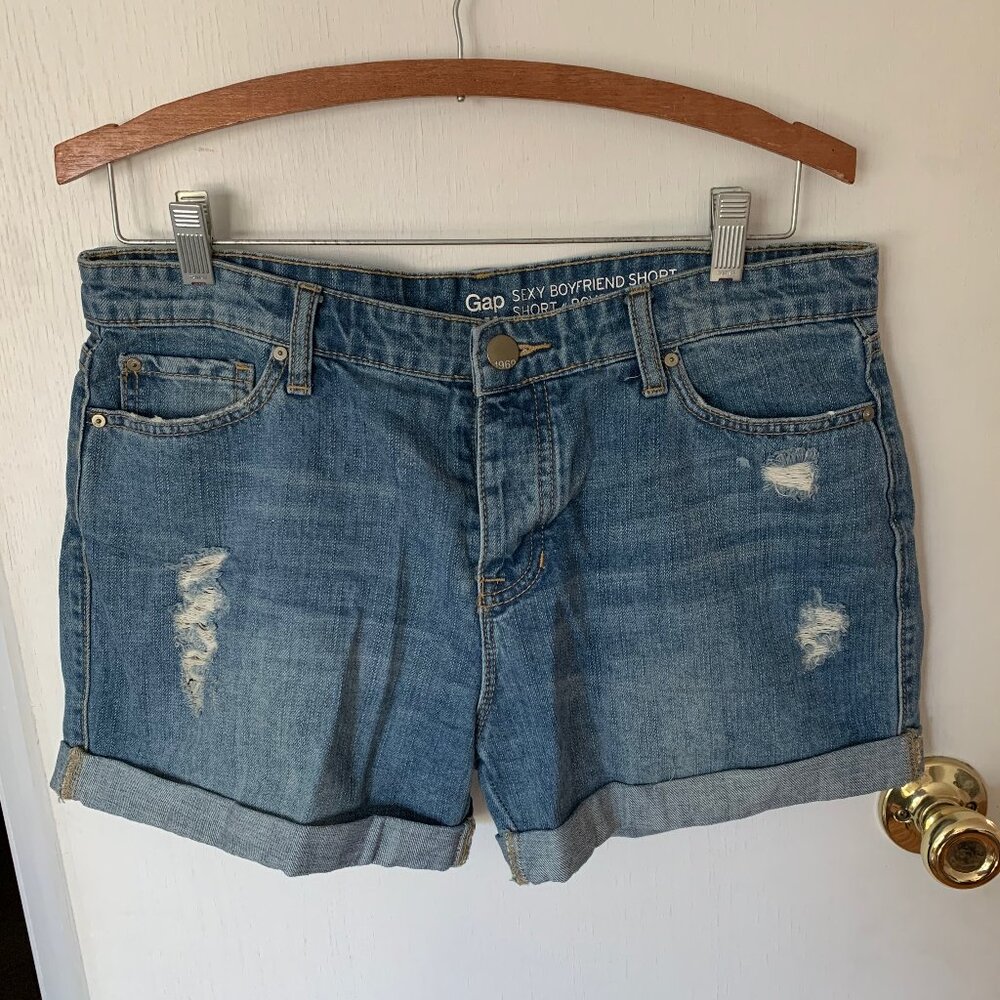 Gap Distressed Denim Button Up Shorts, Size 6